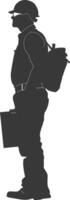 Silhouette engineer man in action full body black color only vector