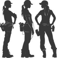 silueta ingeniero mujer en acción lleno cuerpo negro color solamente vector