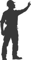 Silhouette engineer man in action full body black color only vector