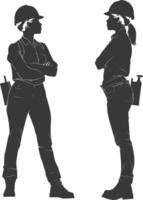 Silhouette engineer women in action full body black color only vector