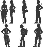 Silhouette engineer women in action full body black color only vector