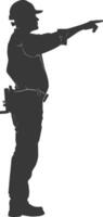 Silhouette engineer man in action full body black color only vector