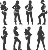 Silhouette engineer women in action full body black color only vector