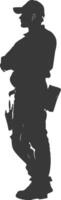 Silhouette engineer man in action full body black color only vector