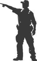 Silhouette engineer man in action full body black color only vector