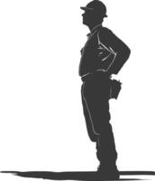 Silhouette engineer man in action full body black color only vector