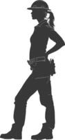 Silhouette engineer women in action full body black color only vector