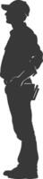 Silhouette engineer man in action full body black color only vector