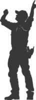 Silhouette engineer man in action full body black color only vector
