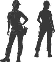 Silhouette engineer women in action full body black color only vector