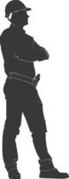Silhouette engineer man in action full body black color only vector