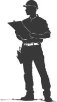 Silhouette engineer man in action full body black color only vector