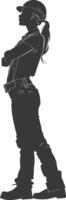 Silhouette engineer women in action full body black color only vector
