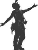 Silhouette engineer man in action full body black color only vector