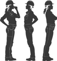 Silhouette engineer women in action full body black color only vector