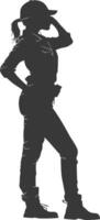 Silhouette engineer women in action full body black color only vector