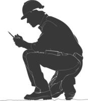 Silhouette engineer man in action full body black color only vector