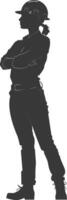 Silhouette engineer women in action full body black color only vector