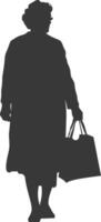 Silhouette elderly woman with Shopping basket full body black color only vector