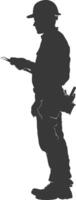 Silhouette engineer man in action full body black color only vector