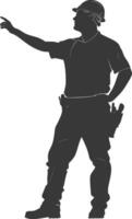 Silhouette engineer man in action full body black color only vector