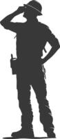 Silhouette engineer man in action full body black color only vector