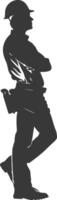 Silhouette engineer man in action full body black color only vector
