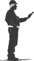 Silhouette engineer man in action full body black color only vector