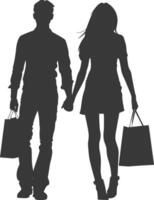 Silhouette man and women with Shopping bag full body black color only vector