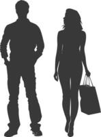 Silhouette man and women with Shopping bag full body black color only vector