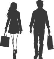 Silhouette man and women with Shopping bag full body black color only vector