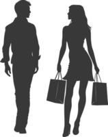 Silhouette man and women with Shopping bag full body black color only vector