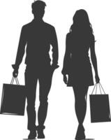 Silhouette man and women with Shopping bag full body black color only vector