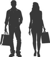 Silhouette man and women with Shopping bag full body black color only vector