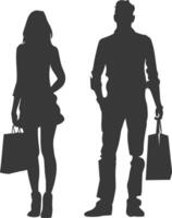 silueta hombre y mujer con compras bolso lleno cuerpo negro color solamente vector