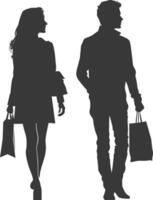 Silhouette man and women with Shopping bag full body black color only vector