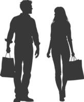 silueta hombre y mujer con compras bolso lleno cuerpo negro color solamente vector