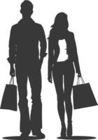 Silhouette man and women with Shopping bag full body black color only vector