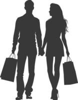 Silhouette man and women with Shopping bag full body black color only vector