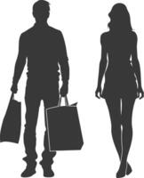 Silhouette man and women with Shopping bag full body black color only vector