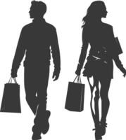 silueta hombre y mujer con compras bolso lleno cuerpo negro color solamente vector