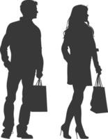 silueta hombre y mujer con compras bolso lleno cuerpo negro color solamente vector