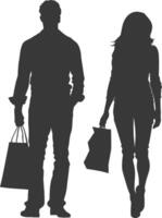 Silhouette man and women with Shopping bag full body black color only vector