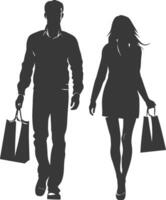 Silhouette man and women with Shopping bag full body black color only vector