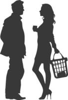 Silhouette man and women with Shopping basket full body black color only vector