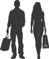 silueta hombre y mujer con compras bolso lleno cuerpo negro color solamente vector