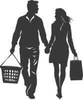 silueta hombre y mujer con compras cesta lleno cuerpo negro color solamente vector