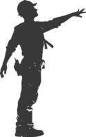 Silhouette engineer man in action full body black color only vector