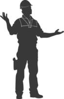 Silhouette engineer man in action full body black color only vector