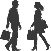 silueta hombre y mujer con compras cesta lleno cuerpo negro color solamente vector